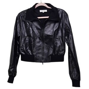 Susan Bender Long Sleeve Bomber Leather Jacket Womens 6 Black  Cropped Goth Glam